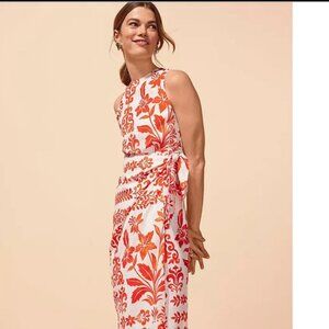 Ann Taylor Orange/White Wrap Dress with Floral Pattern Size 0